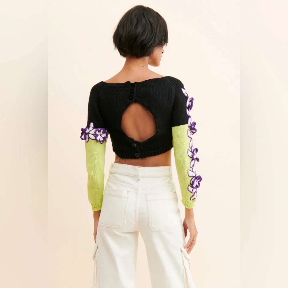 Anthropologie Mandinga Rose Crop Top Black and Green Size Medium - Picture 7 of 9